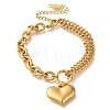 Ion Plating(IP) 304 Stainless Steel Twisted Chain & Cable Chain Heart Charm Bracelets for Women BJEW-H613-01G-1