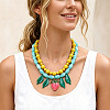 Alloy Enamel Resin Strawberry Leaf Pendant Double Layer Necklaces for Women WG96260-01-2
