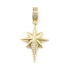 Brass Micro Pave Clear Cubic Zirconia Star European Dangle Charms KK-Z090-03G-1