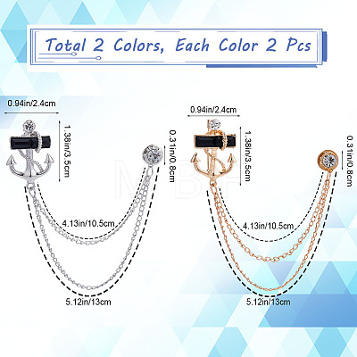 Gorgecraft 4Pcs 2 Color Jet Rhinestone Anchor Hanging Chain Brooches JEWB-GF0001-38-1