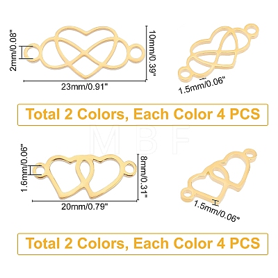 DICOSMETIC 16Pcs 4 Style 304/201 Stainless Steel Links STAS-DC0002-96-1