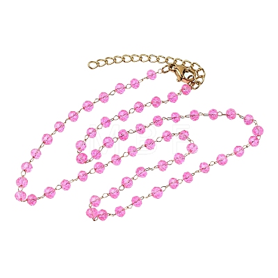 304 Stainless Steel with Glass Faceted Rondelle Bead Handmade Link Chain Birth Stone Necklaces for Women NJEW-G195-01G-05-1