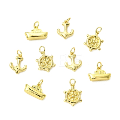 9Pcs 3 Styles Helm & Ship Charms Brass Pendants KK-CJ0005-75-1