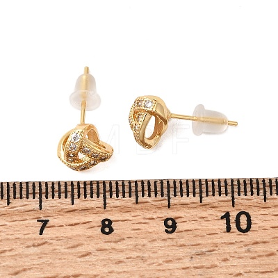 Knot Brass Micro Pave Clear Cubic Zirconia Stud Earrings EJEW-P331-04G-1