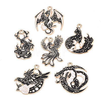 6Pcs 6 Styles Alloy Enamel Pendants ENAM-L054-03KCG-1
