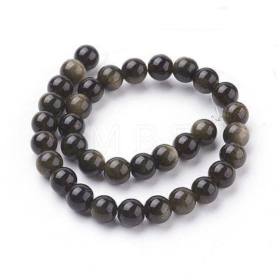 Natural Golden Sheen Obsidian Beads Strands X-G-C076-6mm-5-1