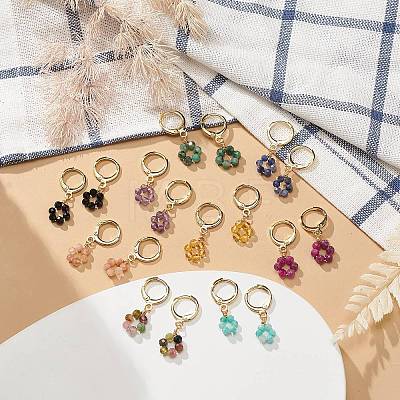 9 Pairs 3 Style Natural Mixed Gemstone Beaded Ring Dangle Leverback Earrings EJEW-JE05089-1