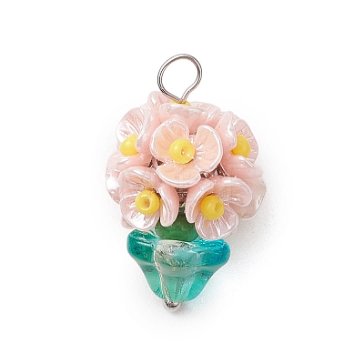 Glass Seed Beaded Flowerpot Pendants PALLOY-MZ00520-1