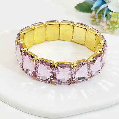 Brass Glass Beads Stretch Bracelets for Women FS-WG7A350-02-1
