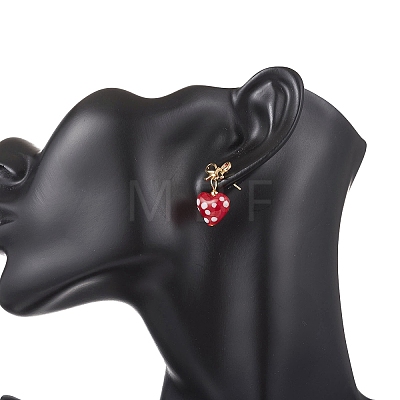 Heart with Bowknot Alloy Lampwork Dangle Stud Earrings EJEW-JE06793-1