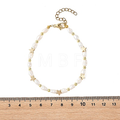Natural Cultured Freshwater Pearl & Brass Beaded Bracelets for Women BJEW-JB14155-1