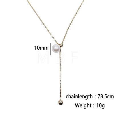 Imitation Pearl Ball & Stainless Steel Lariat Women's Necklace GA0046-1-1