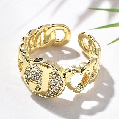 Brass Micro Pave Clear Cubic Zirconia Open Cuff Rings for Women RJEW-K289-02G-J-1