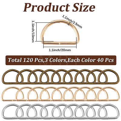 120Pcs 3 Colors Iron D Rings IFIN-CL0001-17-1