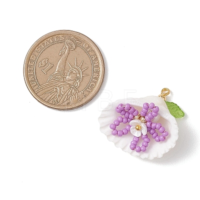 7Pcs Glass Seed Beaded Shell with Flower Pendants PALLOY-MZ01140-1