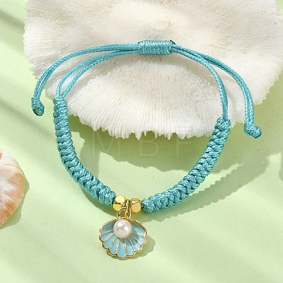 Shell Shape Alloy Enamel Pendant Bracelets with ABS Plastic Imitation Pearl BJEW-JB09882-02-1