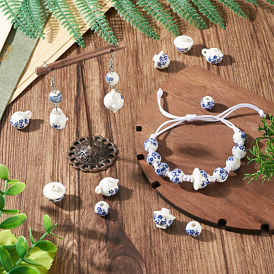 32Pcs 4 Styles Handmade Porcelain Beads PORC-TA0001-78B-1