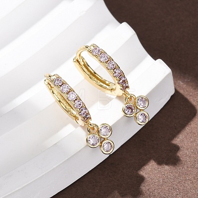 Three-Clover Brass Micro Pave Cubic Zirconia Hoop Earrings EJEW-Z159-01G-02-1