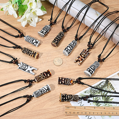 12Pcs 12 Colors Adjustable Resin Religion God of Wealth Zaki Ram Pendant Black Cord Necklaces for Men NJEW-ME0001-24-1