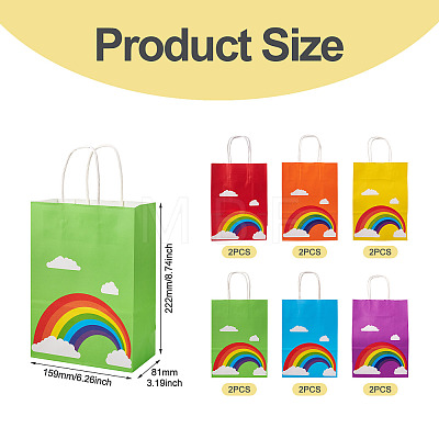 12Pcs 6 Colors Paper Rainbow Printed Carry Storage Tote Bags ABAG-TA0002-05A-1