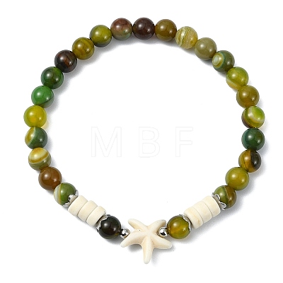 Natural Striped Agate/Banded Agate & Synthetic Turquoise Beads Stretch Bracelets for Women BJEW-JB13811-1