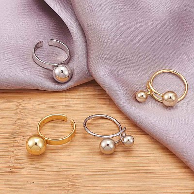 Rhodium Plated 925 Sterling Silver Round Ball Open Cuff Ring for Women JR910A-1
