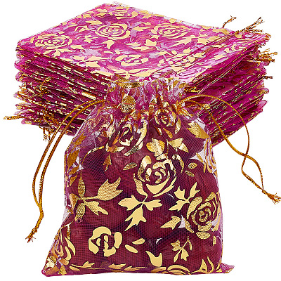 100Pcs Rose Printed Organza Bags OP-SP0001-06A-1