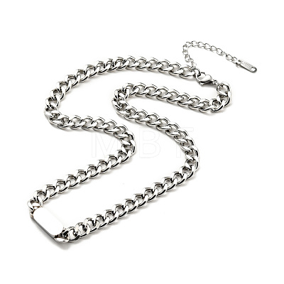 304 Stainless Steel Rectangle Pendant Necklace with Curb Chains for Men Women NJEW-P229-18P-1