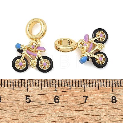 Brass Enamel Motorcycle European Dangle Charms KK-T001-03G-1