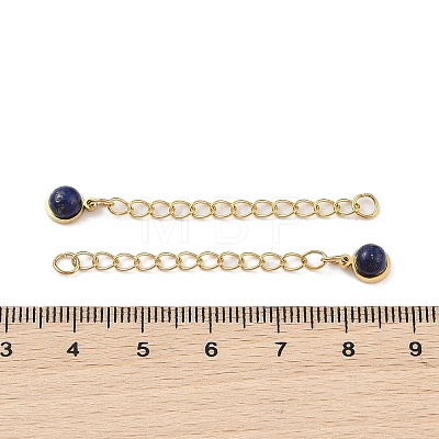 Ion Plating(IP) 316 Surgical Stainless Steel Curb Chain Extender with Natural Lapis Lazuli Round Charm STAS-A097-01G-07-1