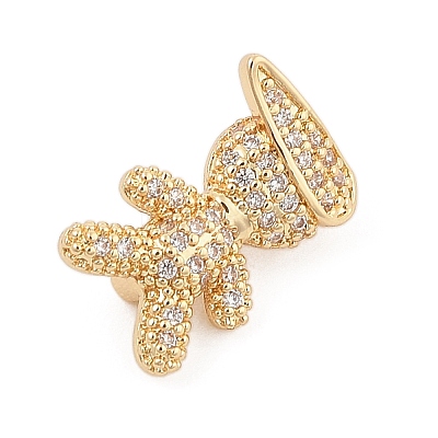 Brass Micro Pave Clear Cubic Zirconia Slide Charms ZIRC-I068-26G-1