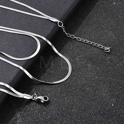 304 Stainless Steel Flat Snake Chain Double Chain Necklaces NJEW-Q039-01P-1