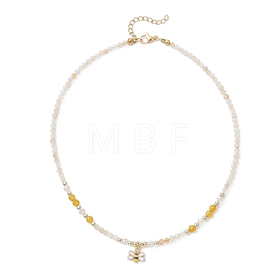 Alloy Enamel Bee Pendant Natural Citrine & Dyed Yellow Agate Faceted Round Beaded Necklaces NJEW-JN05735-1
