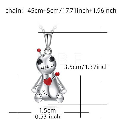 Halloween Alloy Enamel Red Heart Gothic Doll Pendant Necklaces for Unisex WGBCC68-01-1