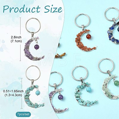7Pcs Natural & Synthetic Mixed Stone Keychains KEYC-FS00049-1