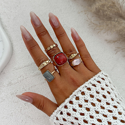 Alloy & Iron & Acrylic Cuff Rings Set FS-WGAB571-08-1