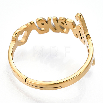 Ion Plating(IP) 304 Stainless Steel Heart with Word Forever Adjustable Ring RJEW-T027-05G-1