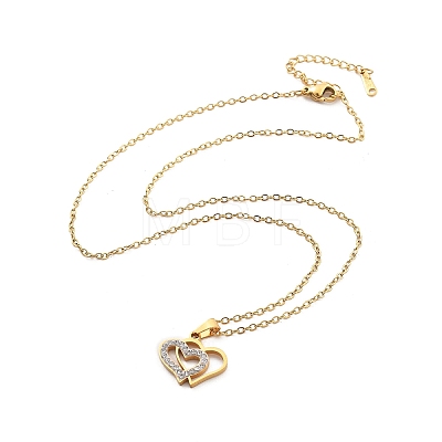 304 Stainless Steel Crystal Rhinestone Heart Pendant Cable Chain Necklaces for Women NJEW-Z056-01B-G-1