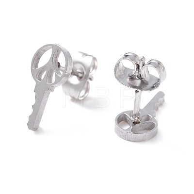 Key Shape 304 Stainless Steel Stud Earrings for Women EJEW-Z017-03P-1