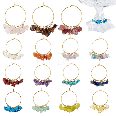 30Pcs 15 Colors Natural & Synthetic Mixed Gemstone and Handmade Lampwork Chip Wine Glass Charms AJEW-ME00027-1