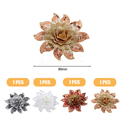  4Pcs 4 Colors 3D Flower Pattern Polyester Fabrics Computerized Embroidery Cloth Sew on Appliques PATC-NB0001-15C-1