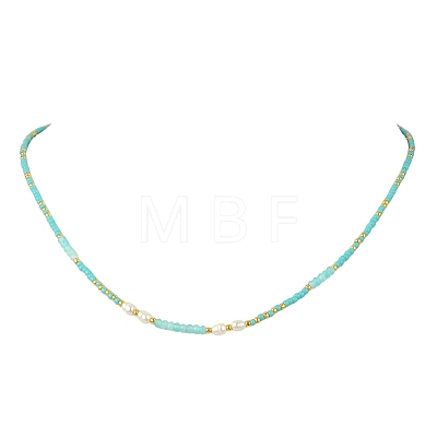 Boho Natural Cultured Freshwater Pearl & Round Seed Beaded Braided Necklaces for Women NJEW-JN06187-02-1