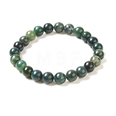 Natural Moss Agate Beaded Stretch Bracelets B072-5-1