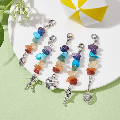 Synthetic & Natural Mixed Gemstone Pendant Decorations HJEW-JM01790-1