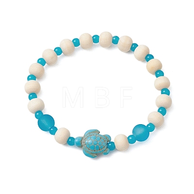 3Pcs Synthetic Turquoise & Wood & Glass Beaded Stretch Bracelets for Women BJEW-JB11124-1