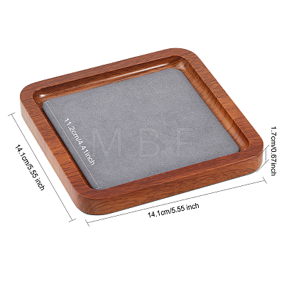 Square Wood Jewelry Storage Tray with Microfiber Fabric Mat Inside ODIS-WH0030-37B-03-1