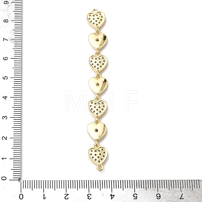 Brass Micro Pave Clear Cubic Zirconia 7 Heart Links Connector Charms KK-H539-14G-03-1