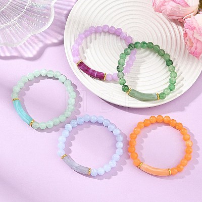 8MM Round Acrylic Beaded Stretch Bracelets BJEW-JB14279-1