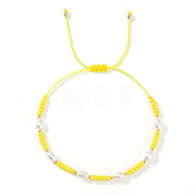 Glass Seed Bead & Plastic Imitation Pearl Beads Braided Bracelets for Women JS2905-3-1