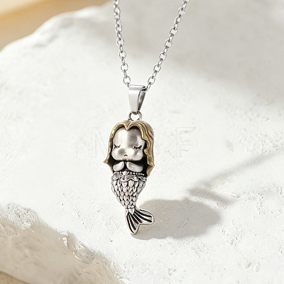 Duo Tone Alloy & Brass 3D Mermaid Pendant Necklaces for Women WGFCFC6-01-1